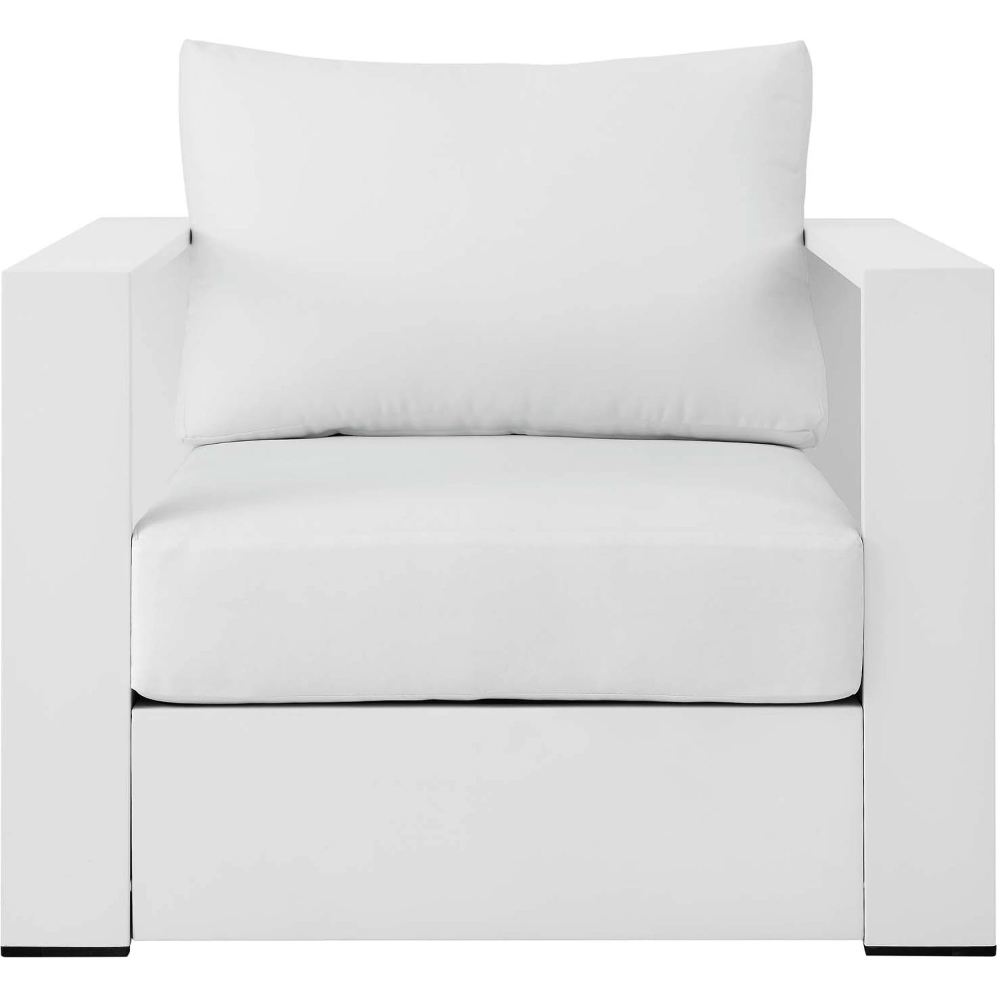 Conejos Powder-Coated Aluminum Armchair by Evans & Londeen. Made from seat cushion: foam density, weimas grey fabric, aluminum white powder coated in a modern style.