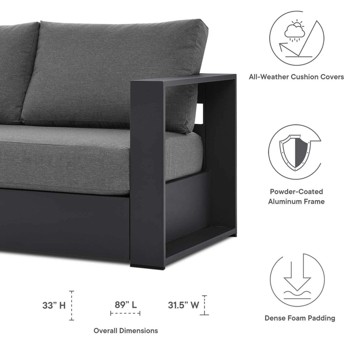 025 SI-1929654 | Additional Silo | Conejos Powder-Coated Aluminum Sofa by Evans & Londeen. Made from seat cushion: foam density 30kgs, m3, seat front is covered by 20mmt spraying bonded wadding in a modern style.