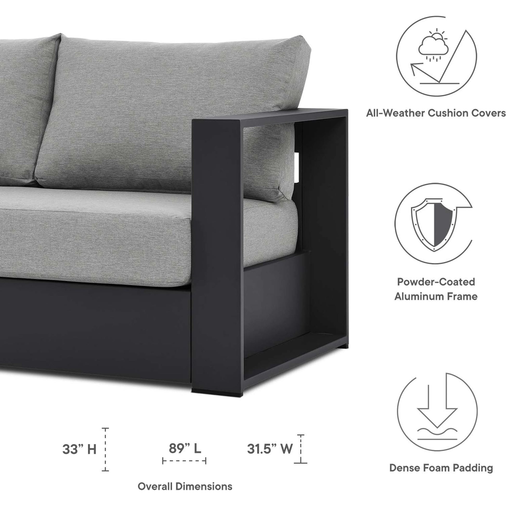 Conejos Powder-Coated Aluminum Sofa by Evans & Londeen. Made from seat cushion: foam density 30kgs, m3, seat front is covered by 20mmt spraying bonded wadding in a modern style.