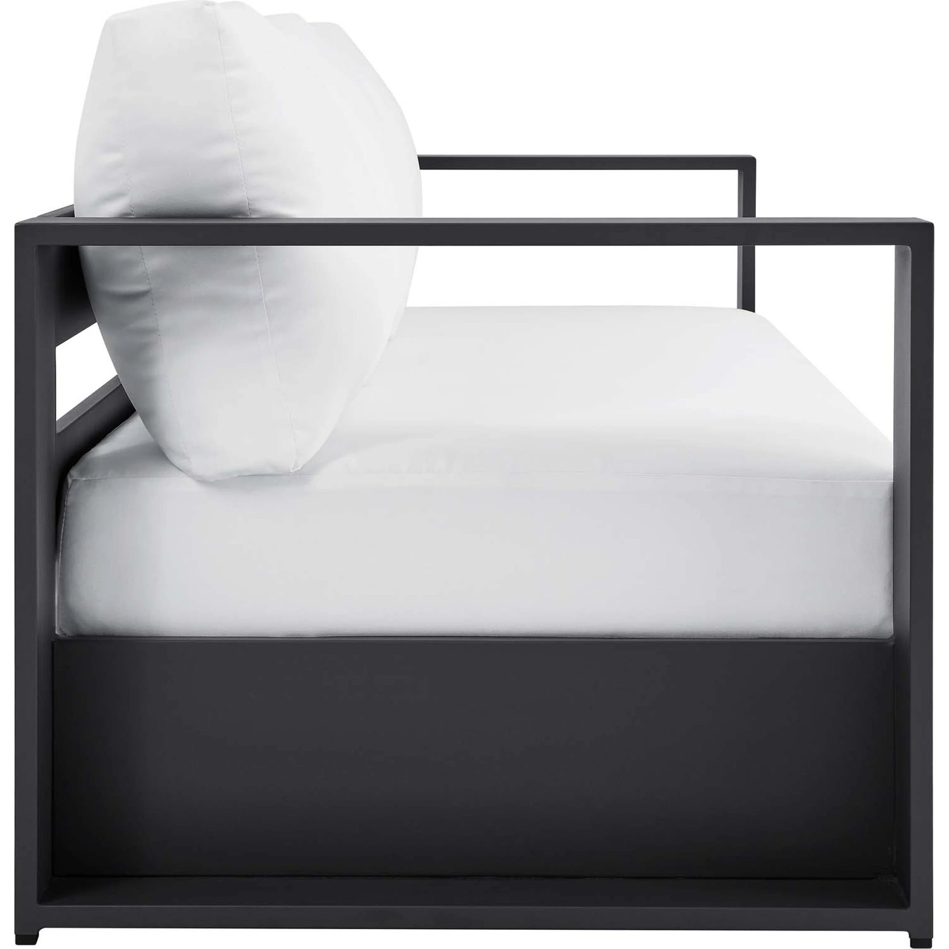 Conejos Powder-Coated Aluminum Sofa by Evans & Londeen. Made from seat cushion: foam density 30kgs, m3, seat front is covered by 20mmt spraying bonded wadding in a modern style.