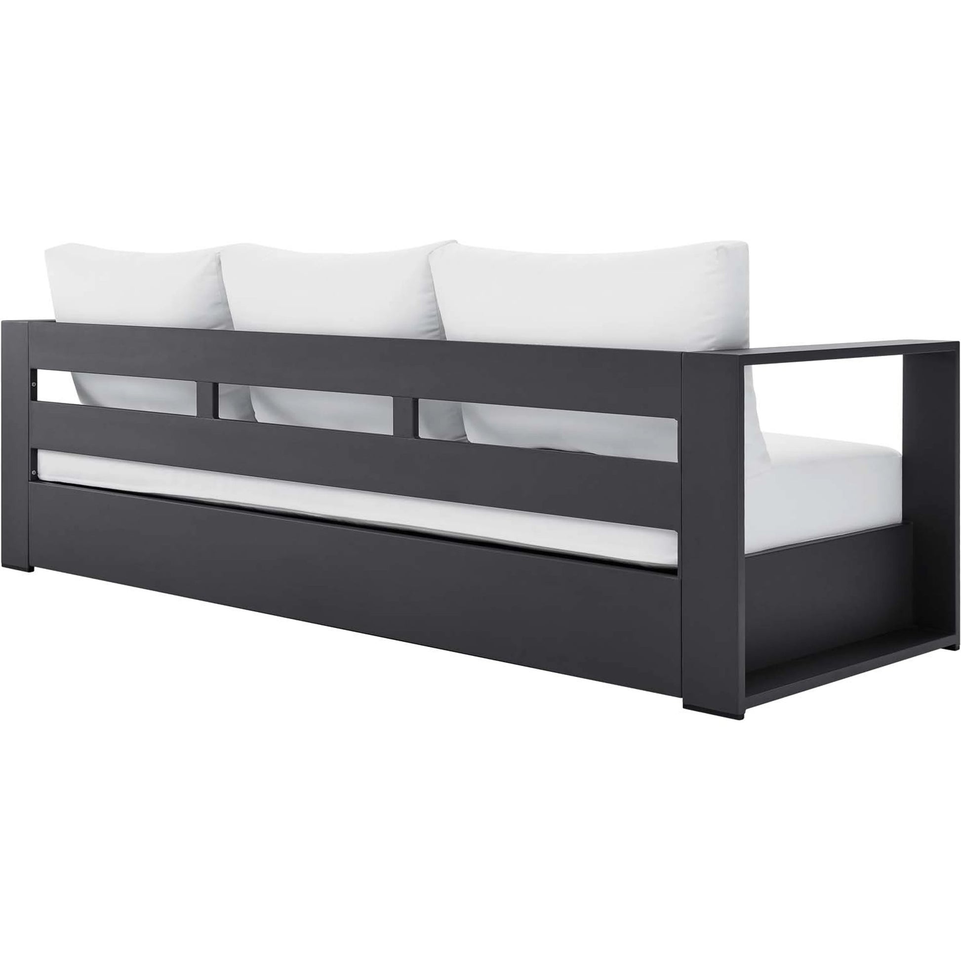 Conejos Powder-Coated Aluminum Sofa by Evans & Londeen. Made from seat cushion: foam density 30kgs, m3, seat front is covered by 20mmt spraying bonded wadding in a modern style.