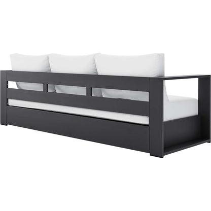 Conejos Powder-Coated Aluminum Sofa by Evans & Londeen. Made from seat cushion: foam density 30kgs, m3, seat front is covered by 20mmt spraying bonded wadding in a modern style.