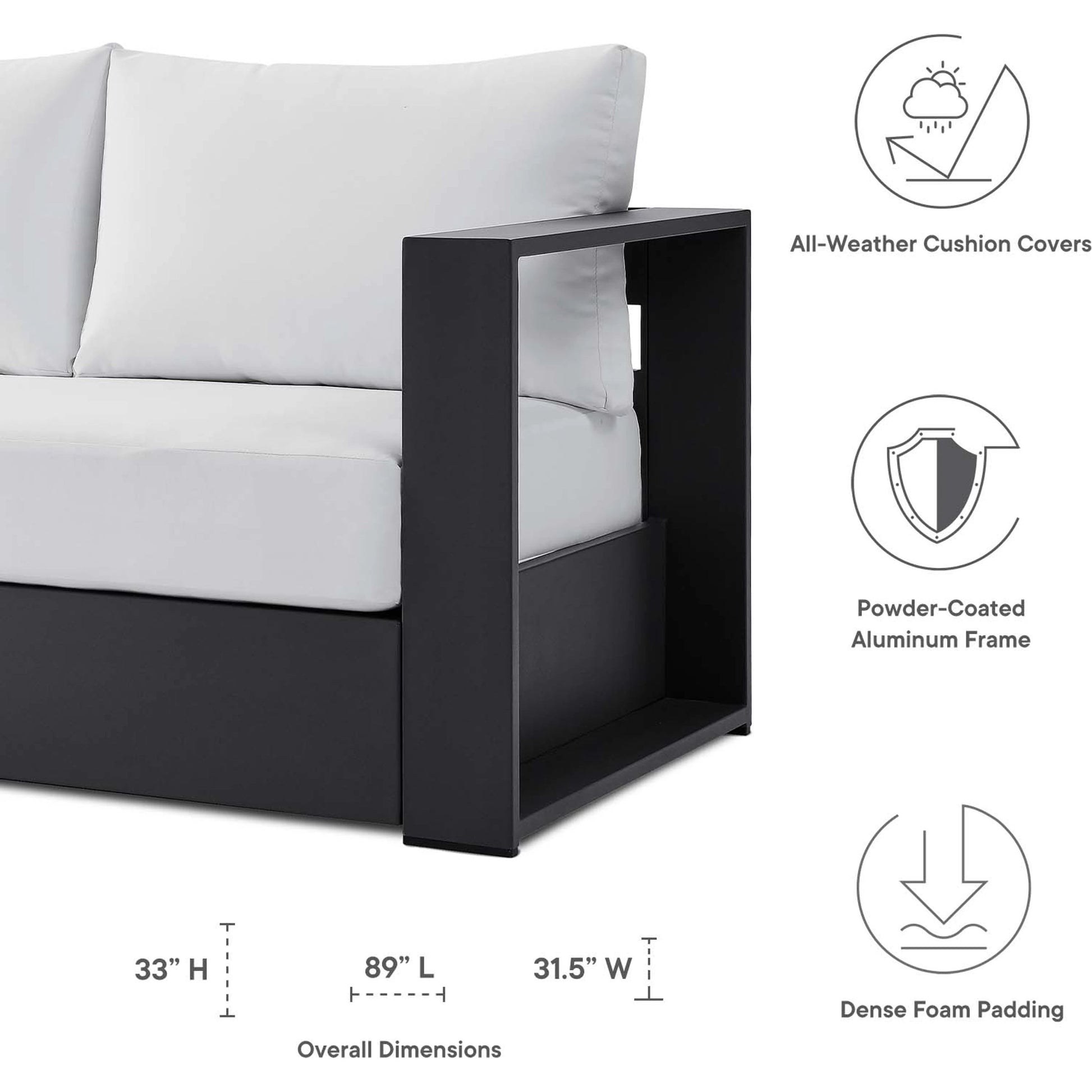 Conejos Powder-Coated Aluminum Sofa by Evans & Londeen. Made from seat cushion: foam density 30kgs, m3, seat front is covered by 20mmt spraying bonded wadding in a modern style.