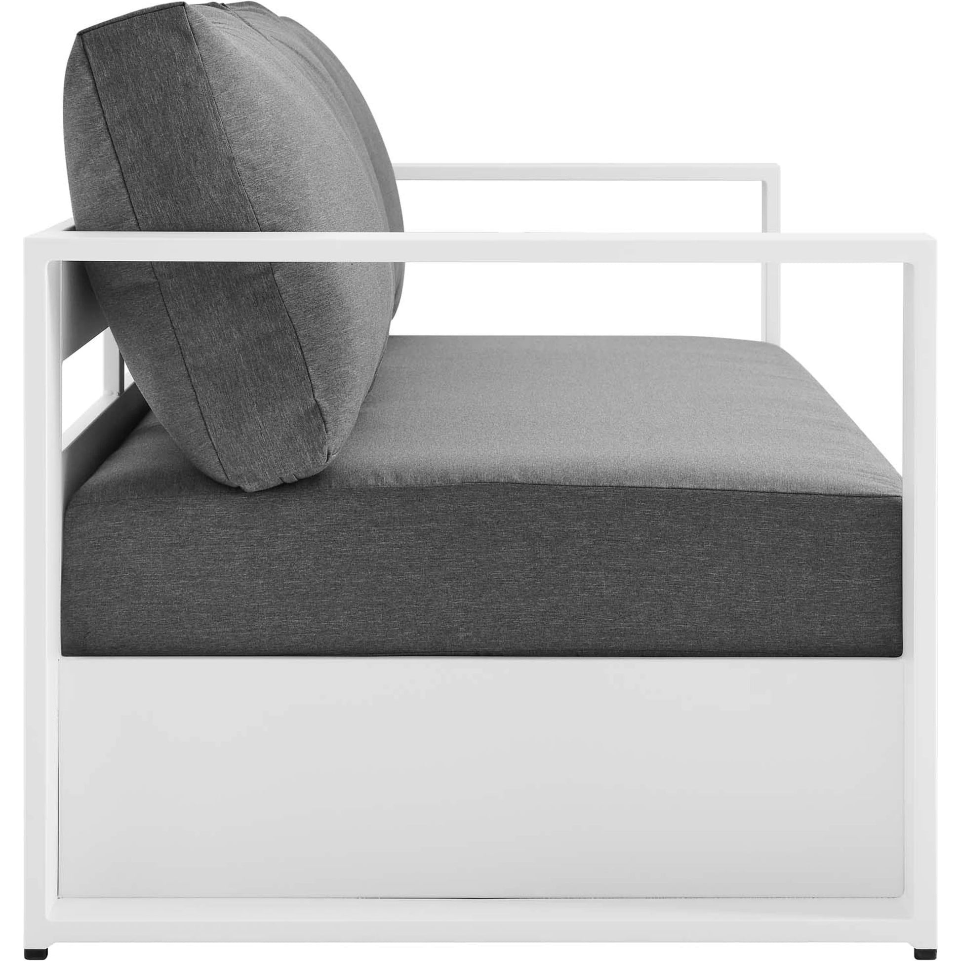 Conejos Powder-Coated Aluminum Sofa by Evans & Londeen. Made from seat cushion: foam density 30kgs, m3, seat front is covered by 20mmt spraying bonded wadding in a modern style.