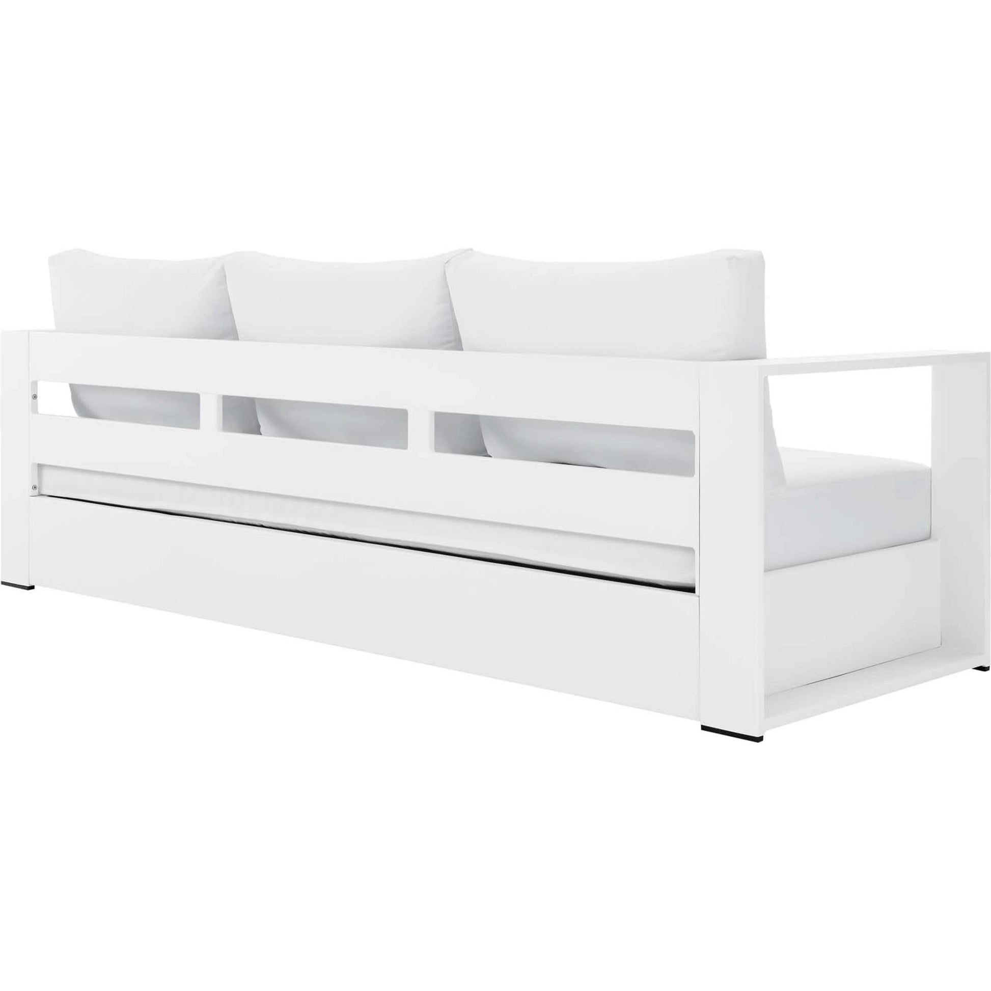 Conejos Powder-Coated Aluminum Sofa by Evans & Londeen. Made from seat cushion: foam density 30kgs, m3, seat front is covered by 20mmt spraying bonded wadding in a modern style.