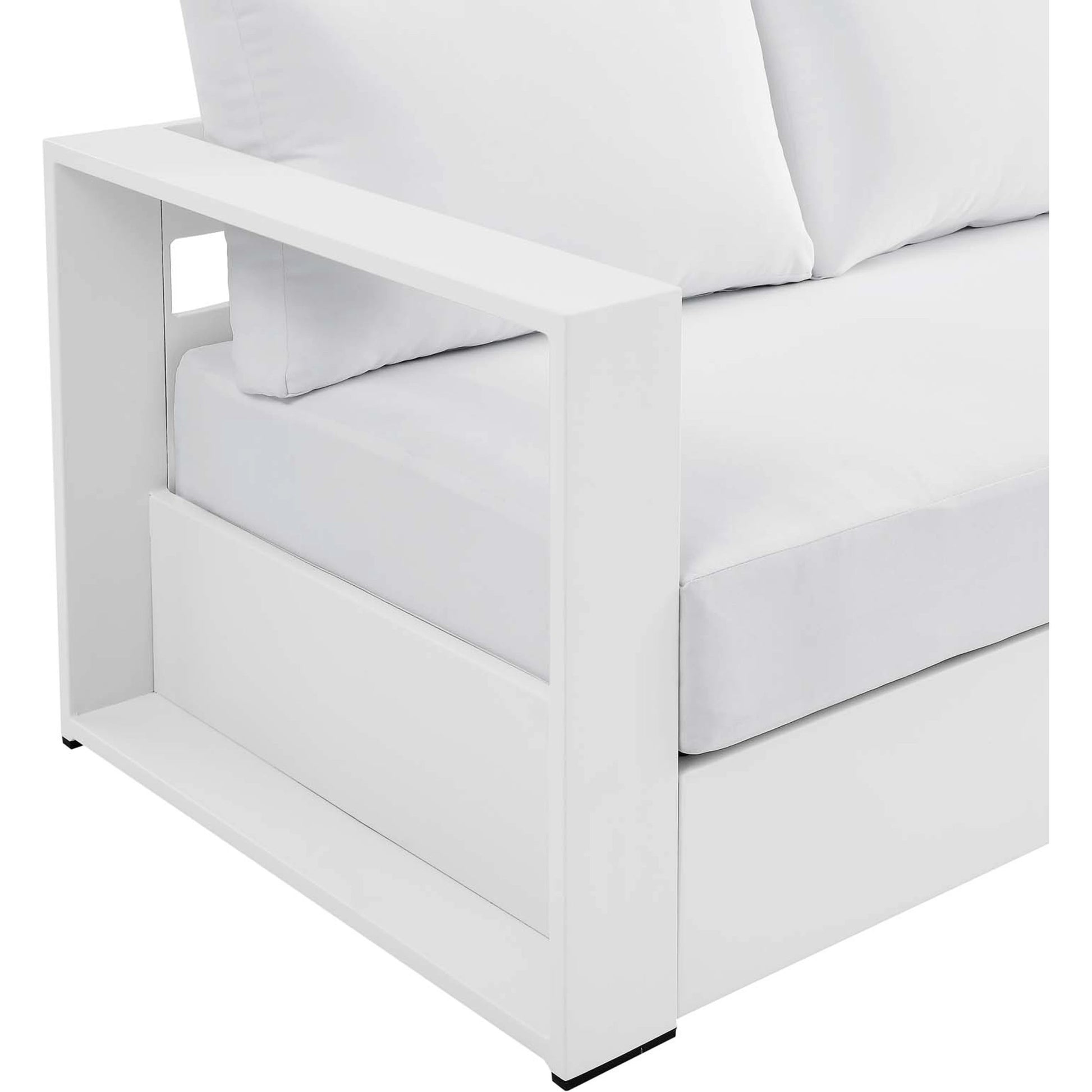 Conejos Powder-Coated Aluminum Sofa by Evans & Londeen. Made from seat cushion: foam density 30kgs, m3, seat front is covered by 20mmt spraying bonded wadding in a modern style.