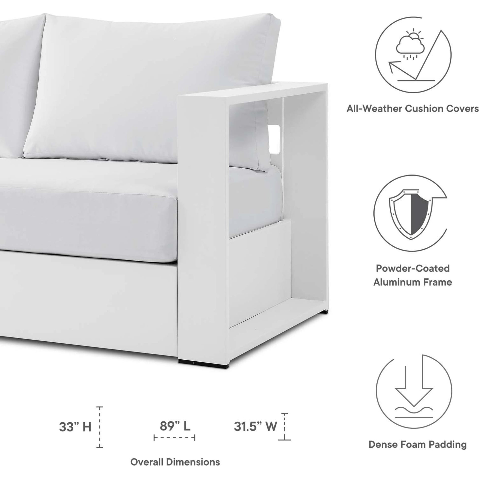 Conejos Powder-Coated Aluminum Sofa by Evans & Londeen. Made from seat cushion: foam density 30kgs, m3, seat front is covered by 20mmt spraying bonded wadding in a modern style.