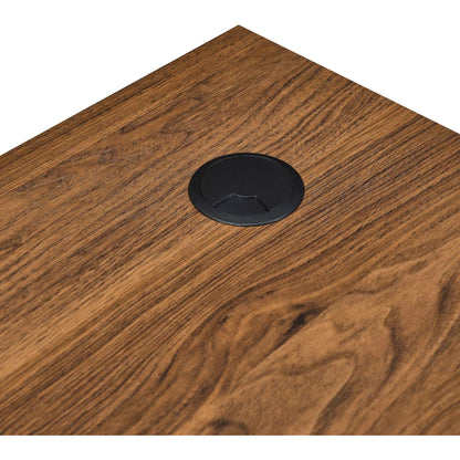 Nicholas L-Shaped Wood Office Desk by Evans & Londeen in walnut. Made from particle board, mdf, engineering wood with straight profile, pp toppan walnut, paper lamination, keyboard tray, tray runner, grommet cover, weight capacit