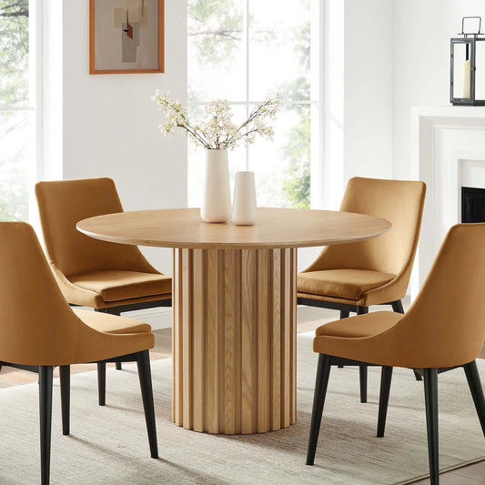 Fairbanks 47" Round Dining Table by Evans & Londeen. Made from bottom with 1 whole piece of 3mmt felt pad, dia 1200mm round dining table top, p2 mdf panel, oak veneer color code: ls002 in a modern style.