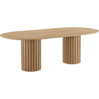 Fairbanks 95" Oval Dining Table by Evans & Londeen. Made from p2 mdf panel, american walut veneer color code: wa-01, bottom of both base is with 1 whole piece of 3mmt felt pad in a modern style.
