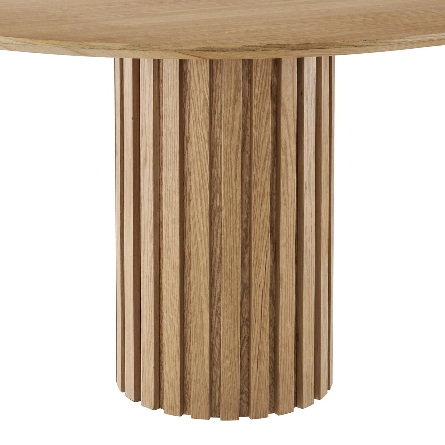 005 SI-1930260 | Closeup | Fairbanks 95" Oval Dining Table by Evans & Londeen. Made from p2 mdf panel, american walut veneer color code: wa-01, bottom of both base is with 1 whole piece of 3mmt felt pad in a modern style.