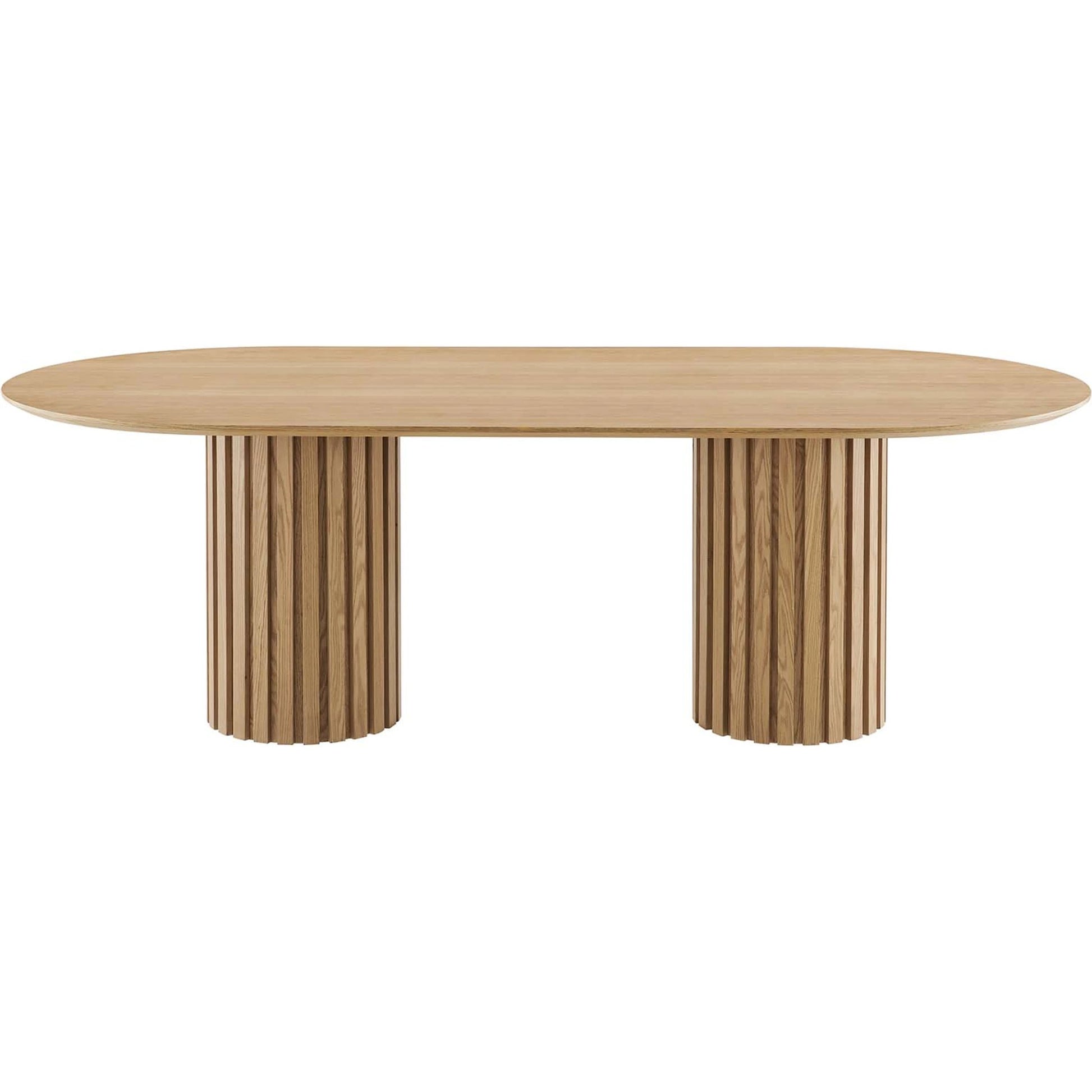 Fairbanks 95" Oval Dining Table by Evans & Londeen. Made from p2 mdf panel, american walut veneer color code: wa-01, bottom of both base is with 1 whole piece of 3mmt felt pad in a modern style.