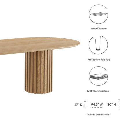 Fairbanks 95" Oval Dining Table by Evans & Londeen. Made from p2 mdf panel, american walut veneer color code: wa-01, bottom of both base is with 1 whole piece of 3mmt felt pad in a modern style.