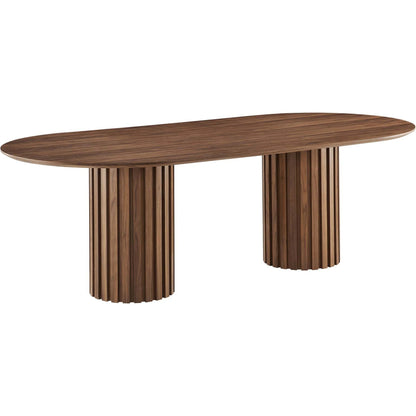 Fairbanks 95" Oval Dining Table by Evans & Londeen. Made from p2 mdf panel, american walut veneer color code: wa-01, bottom of both base is with 1 whole piece of 3mmt felt pad in a modern style.