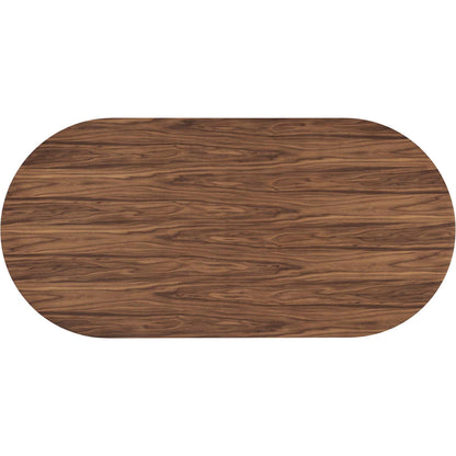 Fairbanks 95" Oval Dining Table by Evans & Londeen. Made from p2 mdf panel, american walut veneer color code: wa-01, bottom of both base is with 1 whole piece of 3mmt felt pad in a modern style.