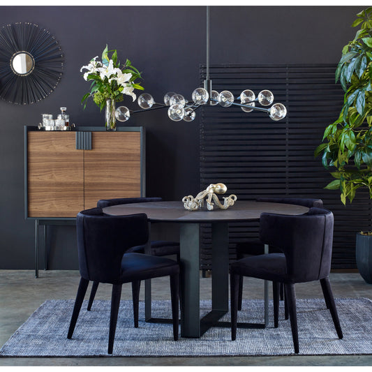 Jennaya Dining Chair by Moe's Home Collection in black. Made from upholstery: 100% polyester, metal frame, foam, plywood in a modern style.