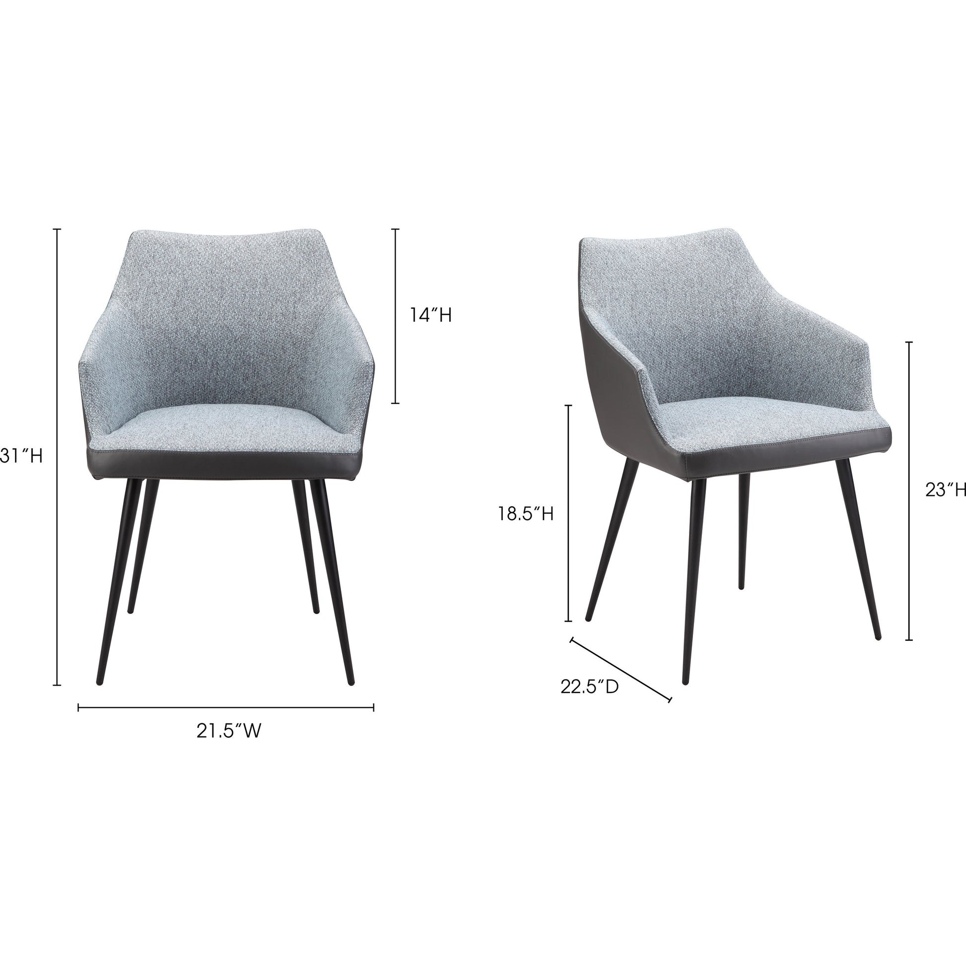 Beckett Dining Chair by Moe's Home Collection in gray and powder coated. Made from 100% polyester, steel frame, foam in a modern style.