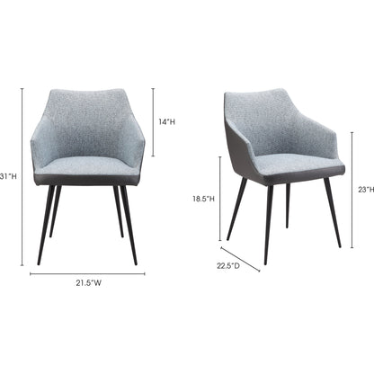 Beckett Dining Chair by Moe's Home Collection in gray and powder coated. Made from 100% polyester, steel frame, foam in a modern style.