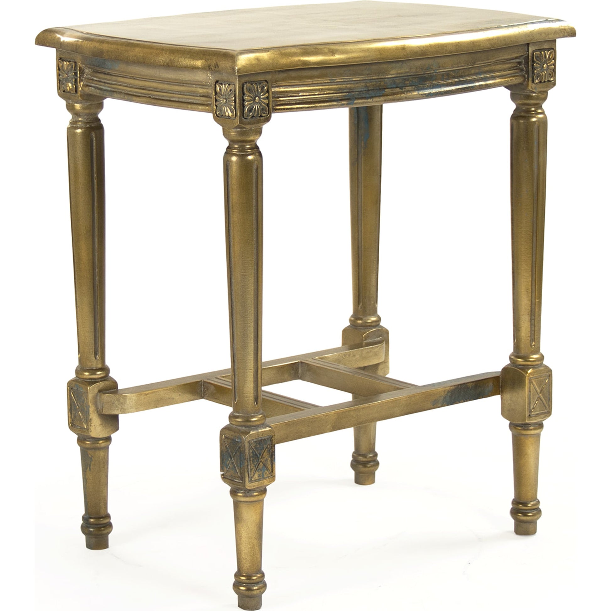 Burkett End Table by Zentique in distressed gold and mdf. Made from mdf, metal in a traditional style.