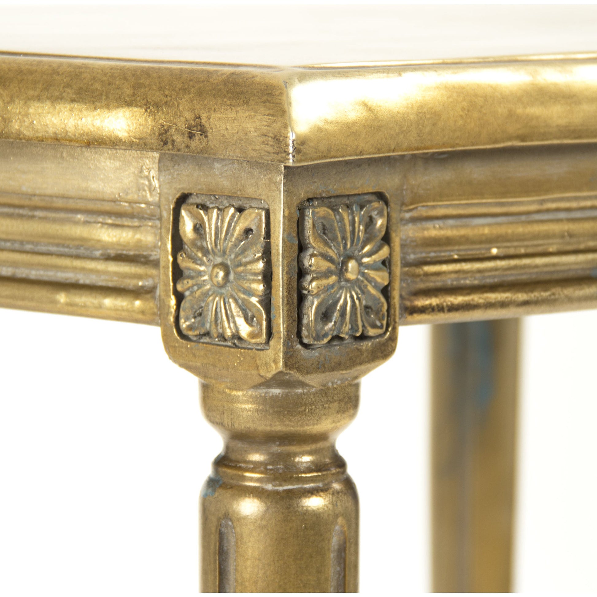 Burkett End Table by Zentique in distressed gold and mdf. Made from mdf, metal in a traditional style.