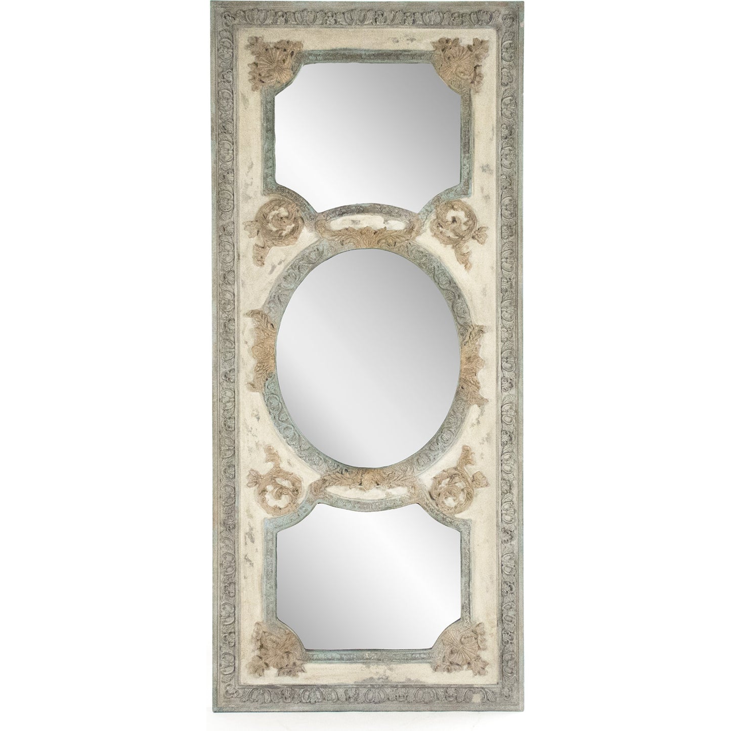 002 S-338399 | Additional Silo | Theon Mirror by Zentique in distressed sage green, antique cream and wood, mirror, mdf. Made from wood, mirror, mdf in a traditional style.