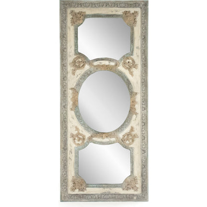 Theon Mirror by Zentique in distressed sage green, antique cream and wood, mirror, mdf. Made from wood, mirror, mdf in a traditional style.