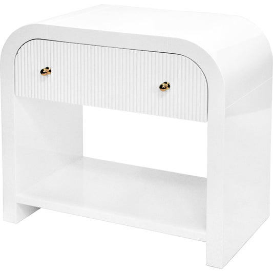 Esther Side Table by Worlds Away in white. Made from hardwood solids, mdf, metal in a cottage & farmhouse style.
