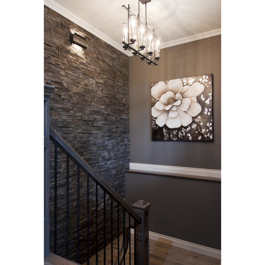 Ethan Island Chandelier by Generation Lighting in antique forged iron, brushed steel. Made from steel in a modern style.