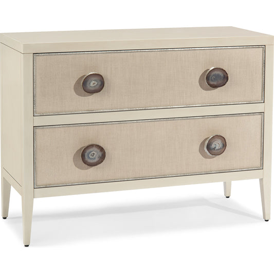 Marais Commode by John-Richard in beluga, pewter, silver, white and antique beluga, white linen, pewter. Made from mdf, beech solids, maple veneer, linen, agates, soft closing drawer runners in a coastal style.
