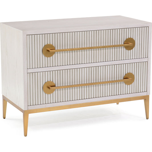 Carlyle Nightstand by John-Richard in ash, beluga, gold and ash beluga, antique beluga, etruscan gold. Made from ash veneer, mdf, steel in a coastal style.