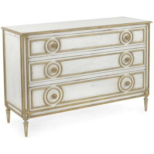 Latour Chest by John-Richard in cream, gold. Made from wood in a traditional style.