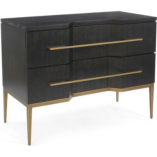 Cordes Chest by John-Richard in ash, black, gold. Made from metal in a transitional style.