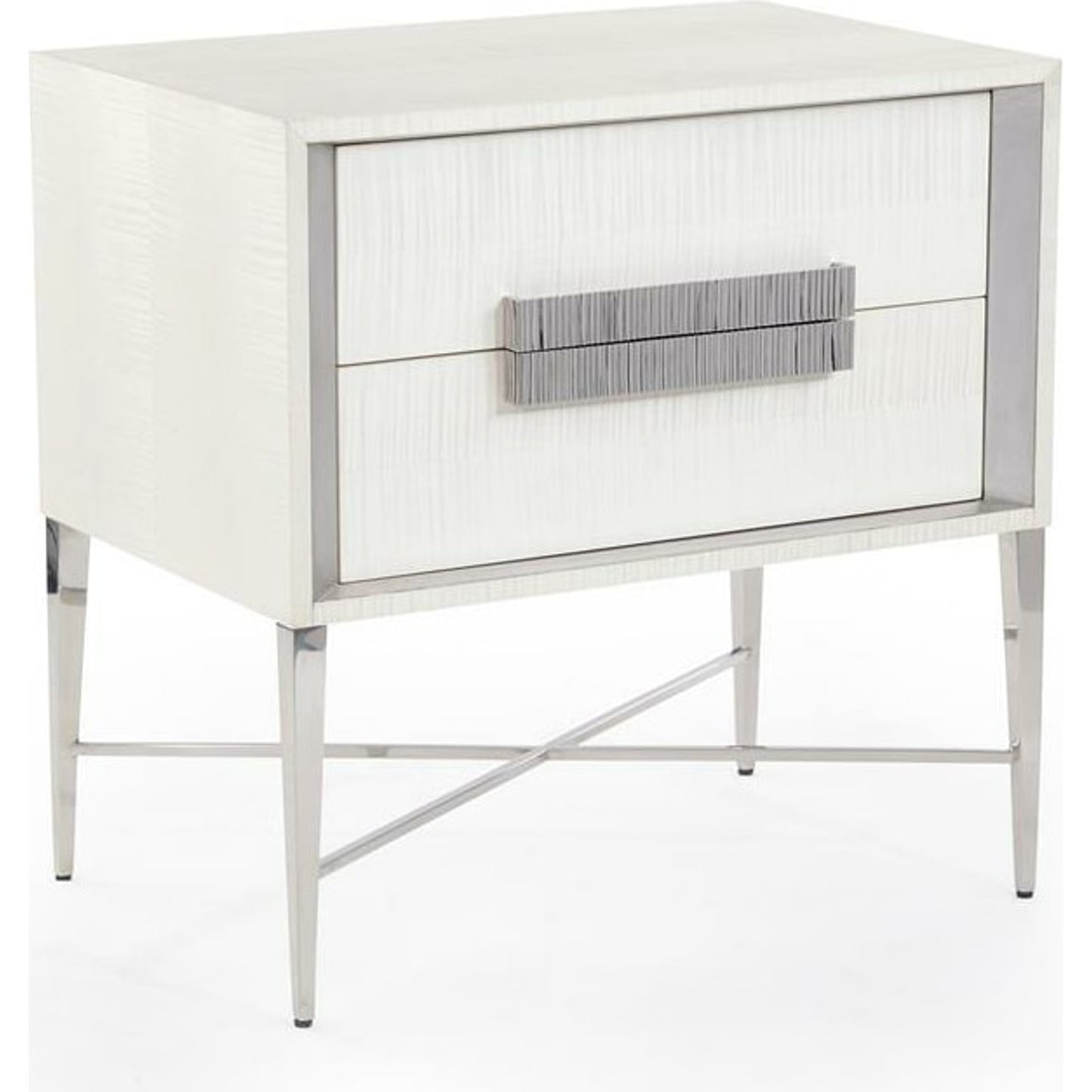 000 SR-863411 | Primary Silo | Cifra Nightstand by John-Richard in pewter, silver, stainless steel, white. Made from steel in a modern style.