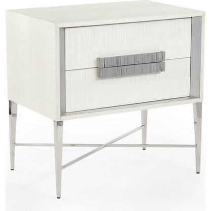 Cifra Nightstand by John-Richard in pewter, silver, stainless steel, white. Made from steel in a modern style.