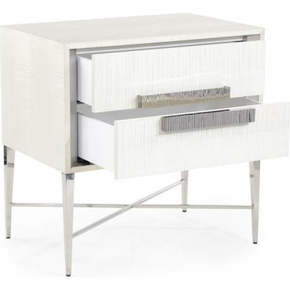 Cifra Nightstand by John-Richard in pewter, silver, stainless steel, white. Made from steel in a modern style.