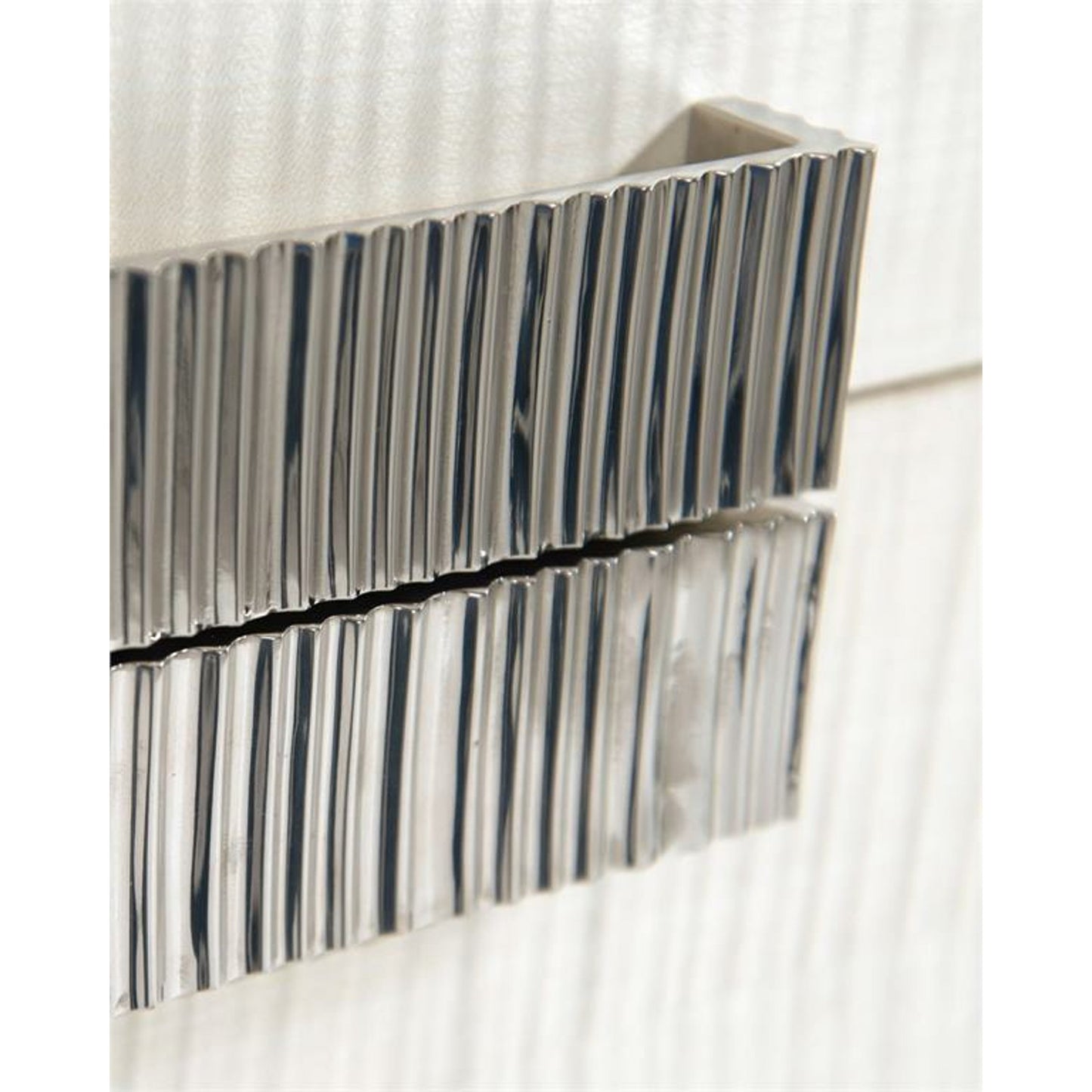 002 SR-863411 | Closeup | Cifra Nightstand by John-Richard in pewter, silver, stainless steel, white. Made from steel in a modern style.