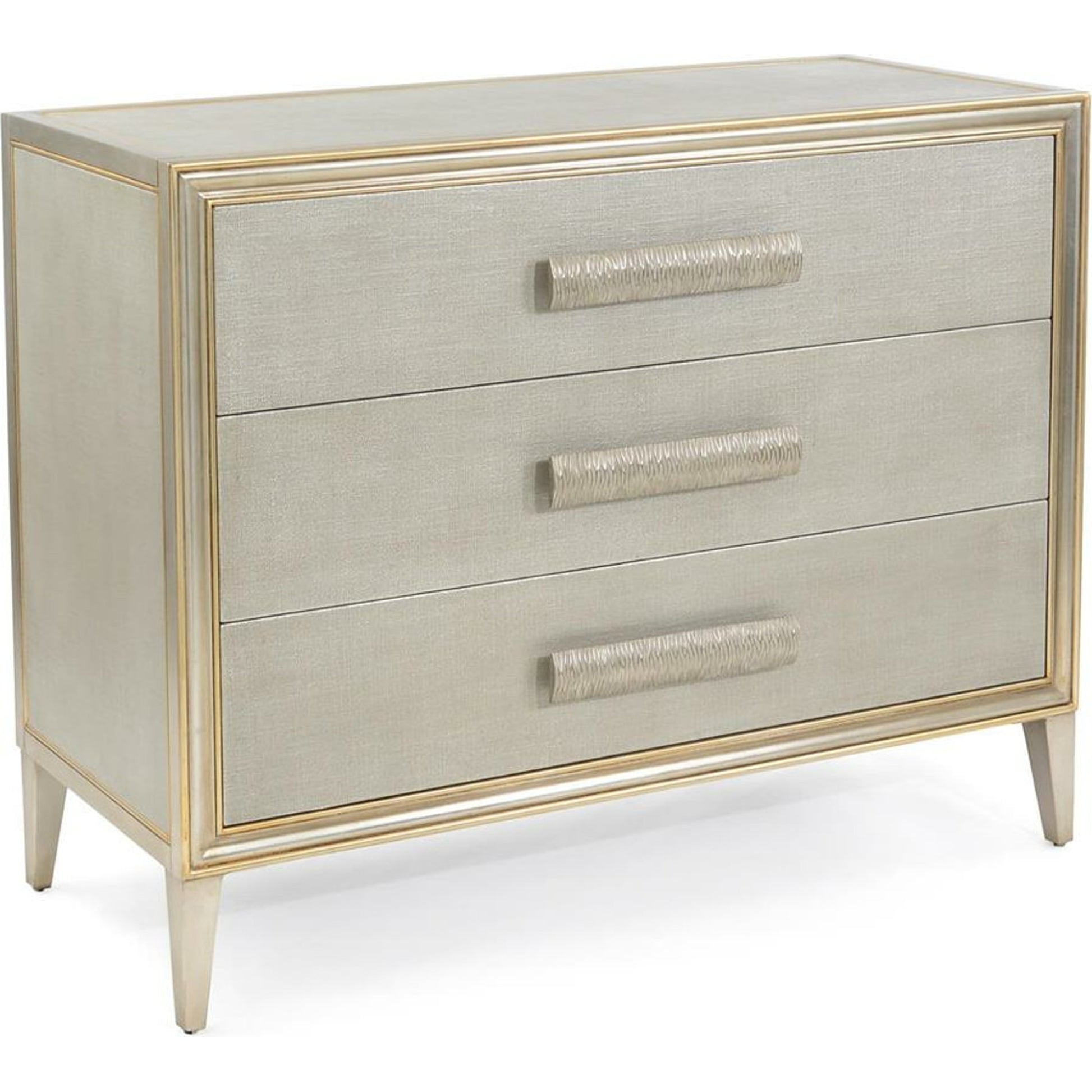 Cefalu Chest by John-Richard in champagne, pewter, silver. Made from metal in a transitional style.