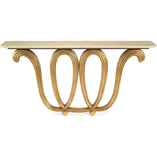 Borsani Console Table by John-Richard in natural and cream marfil marble, gold. Made from acacia wood, marble in a modern style.
