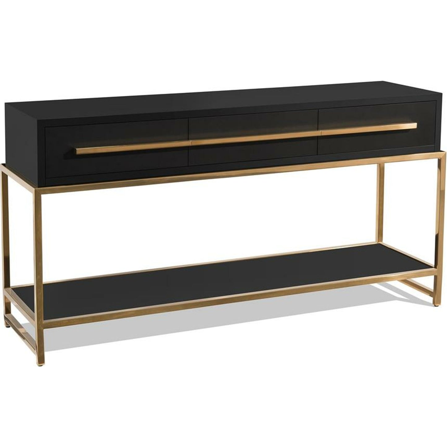 000 SR-864896 | Primary Silo | Midnight Console Table by John-Richard in black, brass, stainless steel. Made from brass, steel in a transitional style.
