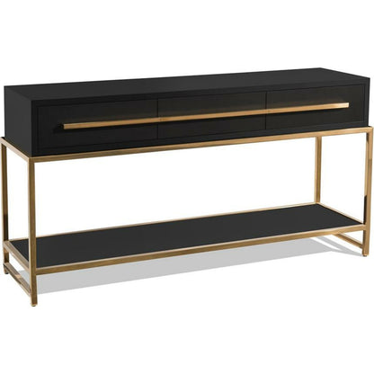 Midnight Console Table by John-Richard in black, brass, stainless steel. Made from brass, steel in a transitional style.