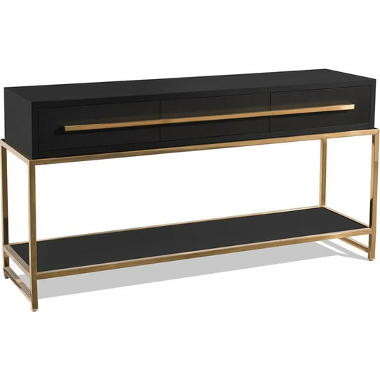 Midnight Console Table by John-Richard in black, brass, stainless steel. Made from brass, steel in a transitional style.