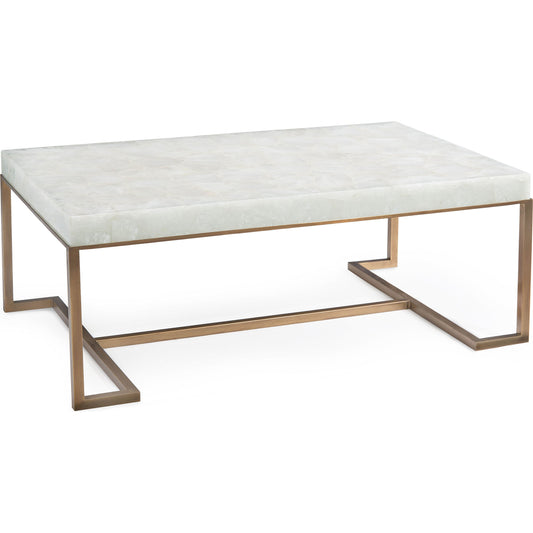 Rectangular Calcite Coffee Table by John-Richard in brass and antique brass. Made from brass, agate, acrylic in a modern style.