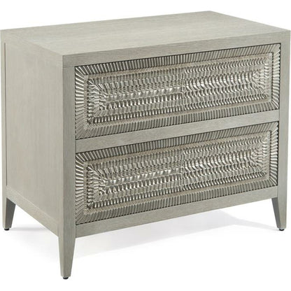 Cosmos Two-Drawer Nightstand by John-Richard in gray, oak, silver, white. Made from unique in a eclectic & global style.