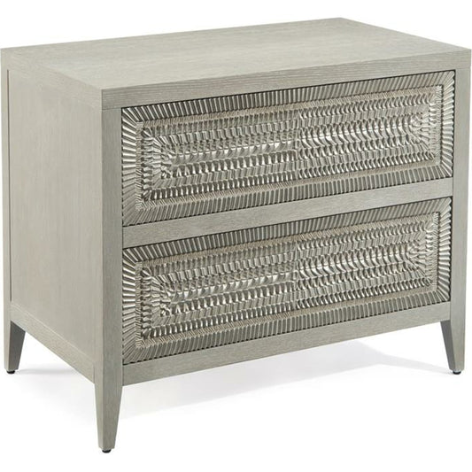 Cosmos Two-Drawer Nightstand by John-Richard in gray, oak, silver, white. Made from unique in a eclectic & global style.