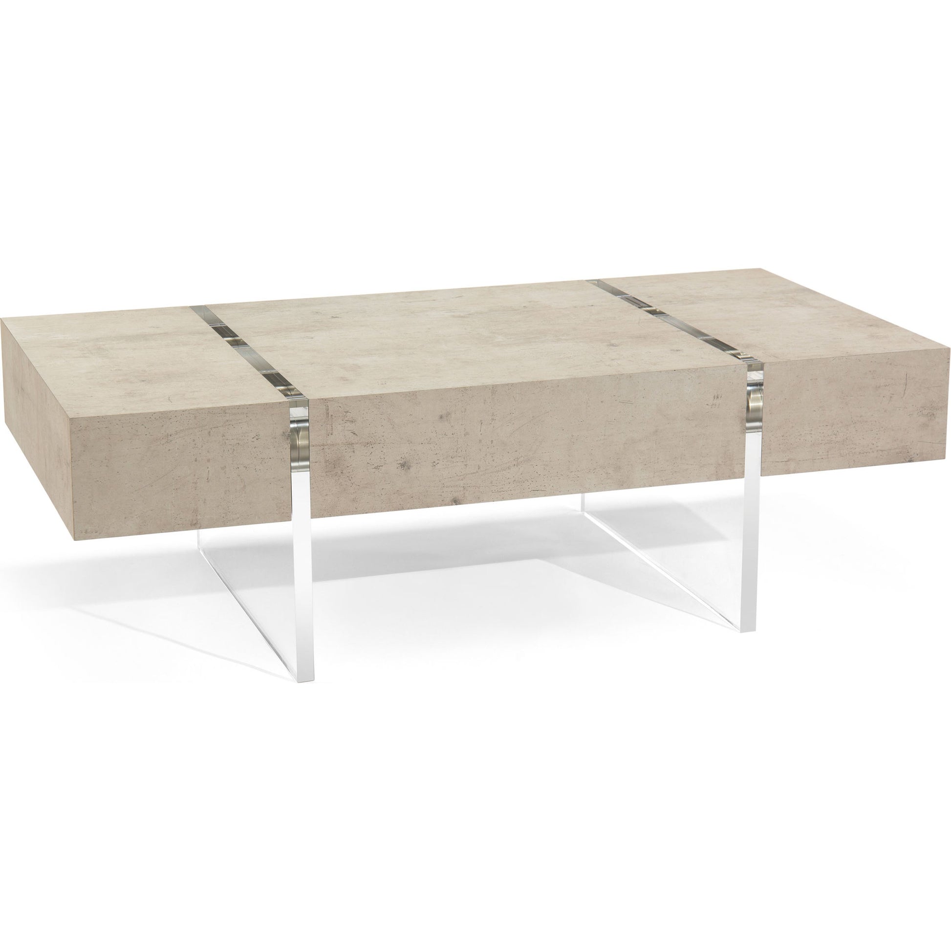 Loftus Cocktail Table by John-Richard in natural and tiza gesso. Made from mdf, acacia solids, celtis veneer, tiza gesso, acrylic in a modern style.