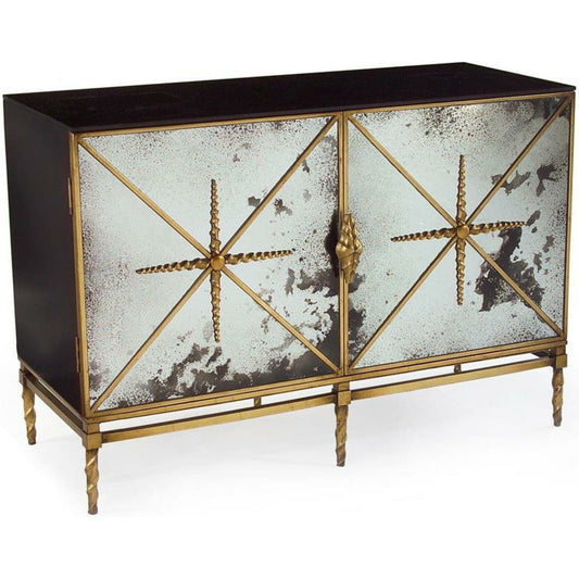 Rio Cabinet by John-Richard in black, gold. Made from glass, steel in a transitional style.