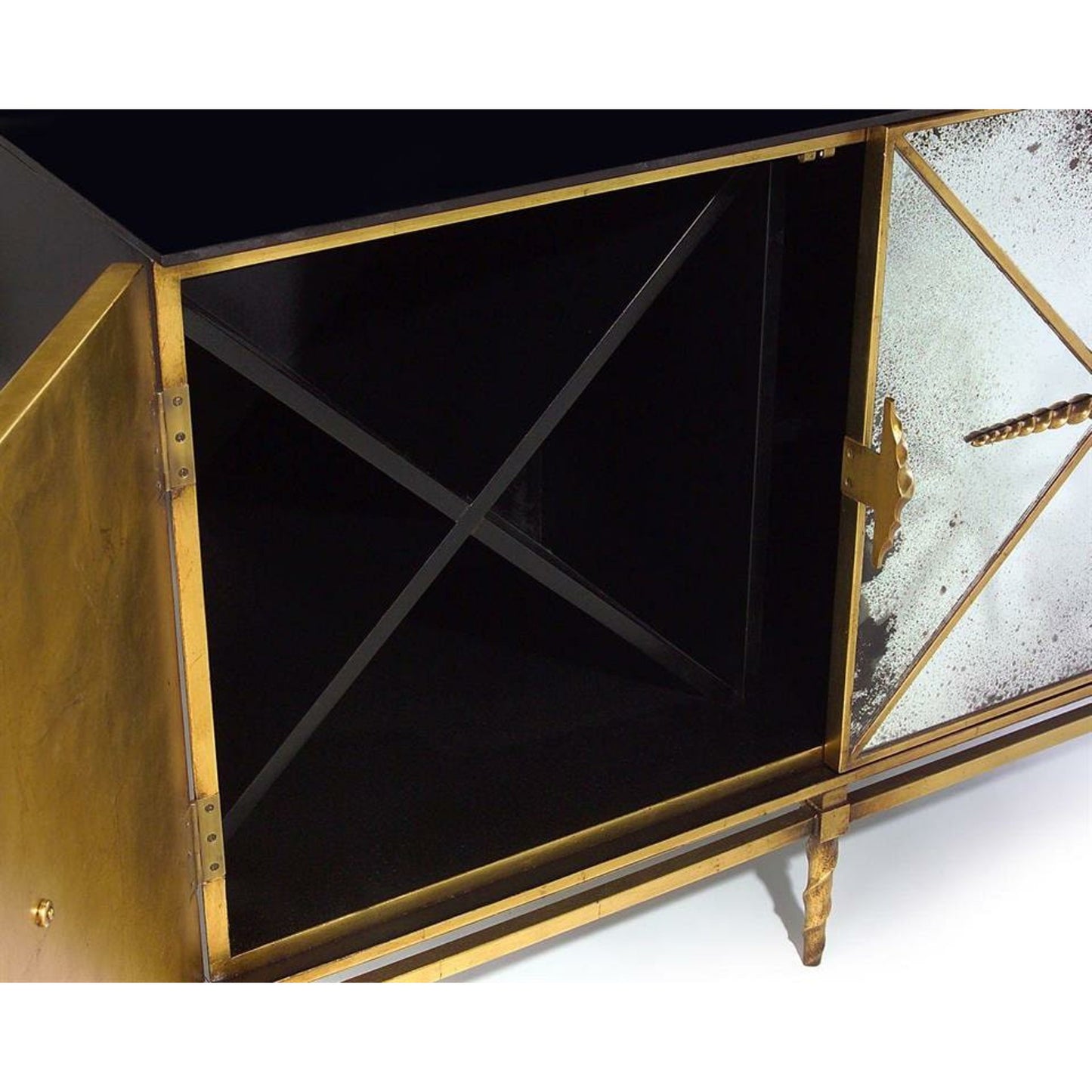 002 SR-865346 | Closeup | Rio Cabinet by John-Richard in black. Made from glass, steel in a transitional style.