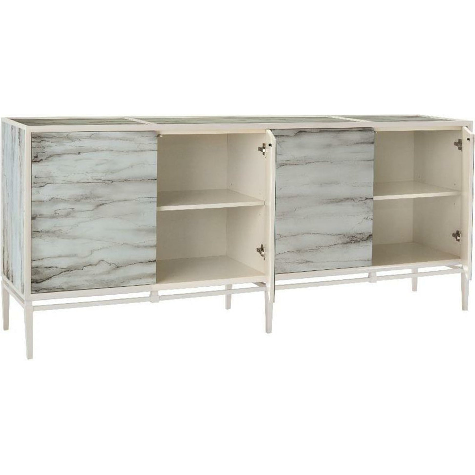 Carrera Cabinet by John-Richard in natural and white painted marble. Made from mdf, glass, steel in a coastal style.