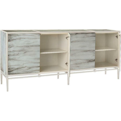 Carrera Cabinet by John-Richard in natural and white painted marble. Made from mdf, glass, steel in a coastal style.