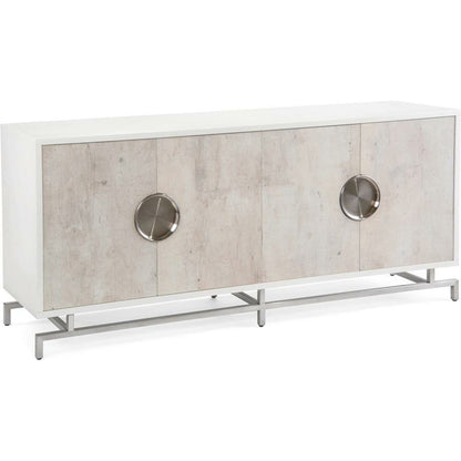 Dante Four-Door Credenza by John-Richard in beluga, stainless steel, white. Made from steel in a modern style.